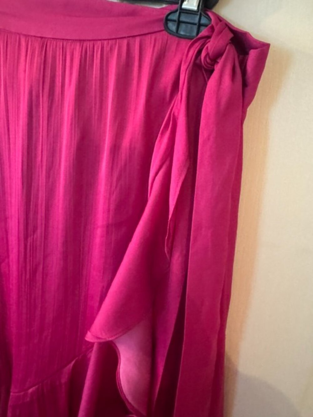 Anthropologie Maeve Ruffled True Wrap Silky Flowy Maxi Skirt Fuchsia XL - Picture 4 of 7